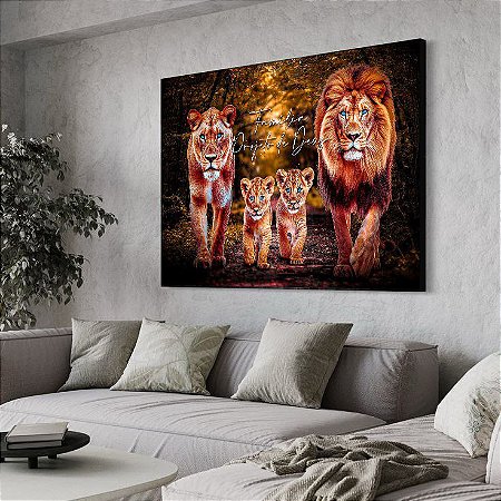 Quadro Decorativo Sala de Estar Família de Leões na Selva Frase Família  Projeto de Deus