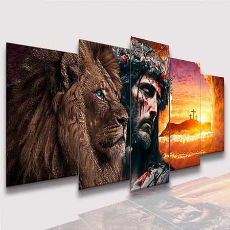 Mosaico 5 Peças para Sala Jesus Cristo Monte Iluminado