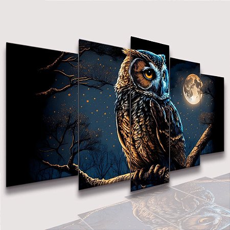 Mosaico 5 Peças para Sala Coruja e Lua