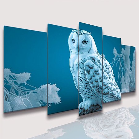 Mosaico 5 Peças para Sala Coruja Branca