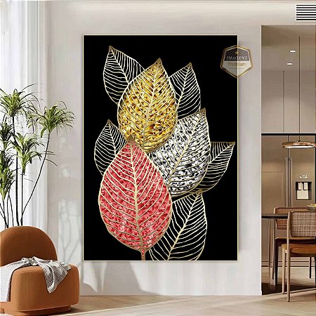 Quadro Decorativo Sala de Estar Pintura Folhas