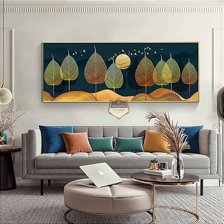 Quadro Decorativo Sala de Estar Pintura Folhas