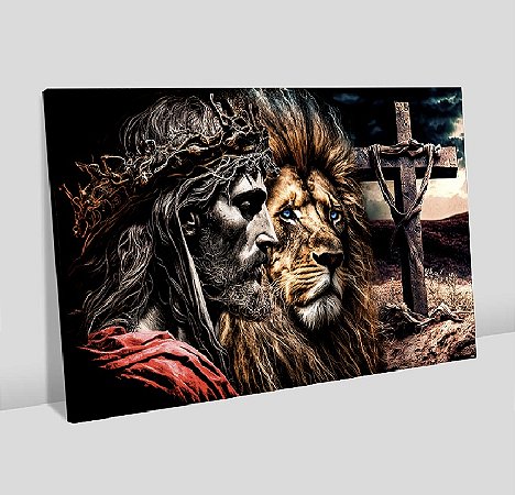 Quadro Decorativo Sala de Estar Pintura Leão e Jesus