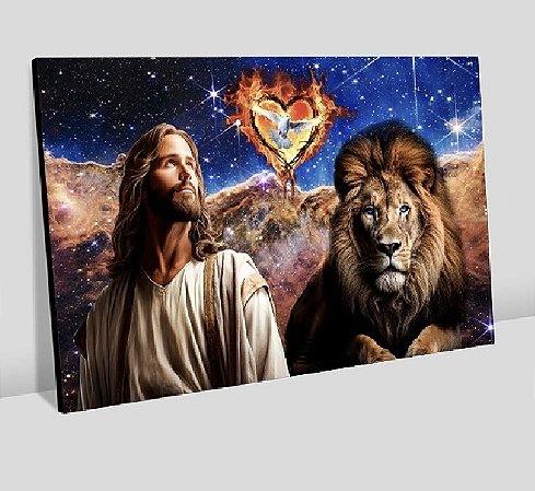 Quadro Decorativo Sala de Estar Pintura Leão e Jesus