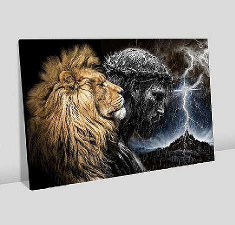 Quadro Decorativo Sala de Estar Pintura Leão e Jesus
