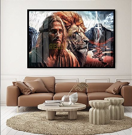 Quadro Decorativo Sala de Estar Pintura Leão e Jesus
