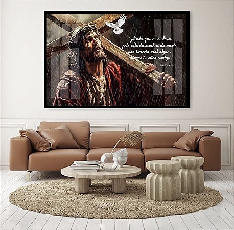 Quadro Decorativo Sala de Estar Pintura Leão e Jesus