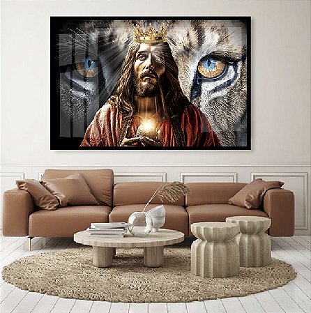 Quadro Decorativo Sala de Estar Pintura Leão e Jesus