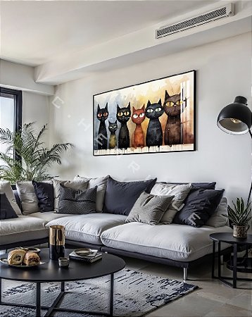 Quadro Decorativo Sala de Estar Pintura Gato