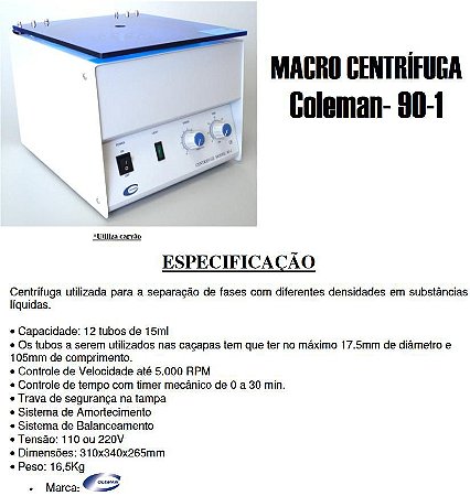MACRO CIENTRIFUGA COLEMAN- 9-1