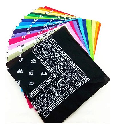 Kit 12 Bandanas Lenço Algodão Quadrado Cores Variada Atacado