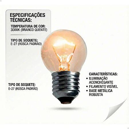 Lampada Incandescentes 15w E27 110/220v Bulbo Vidro
