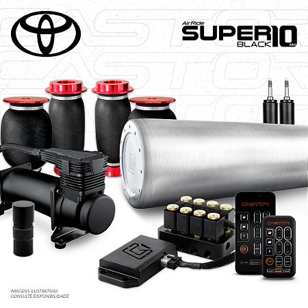 KIT 4 AirRide Super Black 10 + FlatTank + Compressor 585xc | Toyota