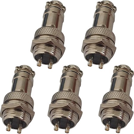 Kit 5 Peças Conector Mike 2 Vias GX16 Macho e Fêmea