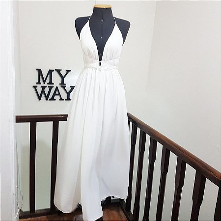 vestido branco longo com decote