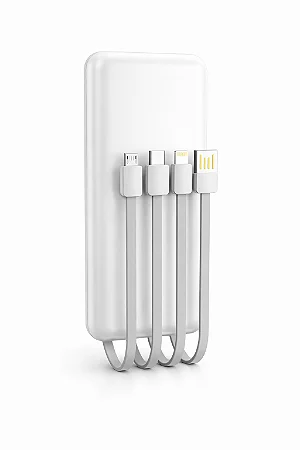 Lúmen+ Power Bank Branco 20.000mAh Universal com Indução e 4 Cabos Integrados