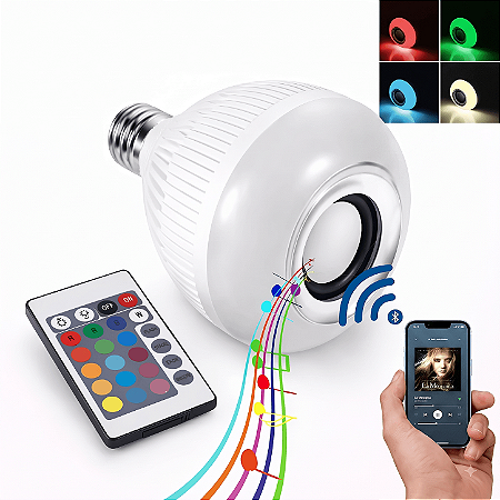 Lâmpada com Caixa de Som Bluetooth SoundLight RGB 8 Cores Controle Remoto