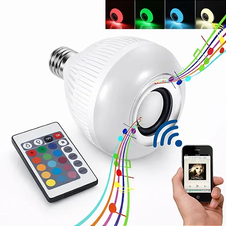 Lâmpada com Caixa de Som Bluetooth SoundLight RGB 8 Cores Controle Remoto