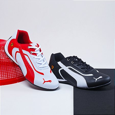 Kit 2 Tênis Puma Ferrari New Preto e Branco Vermelho