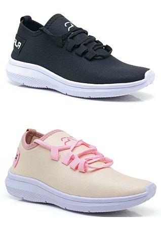 Kit 2 Tênis Femininos HZ Preto Branco e Nude