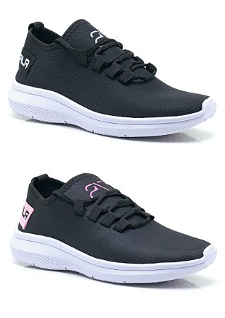 Kit 2 Tênis Femininos HZ Preto Branco e Preto Rosa