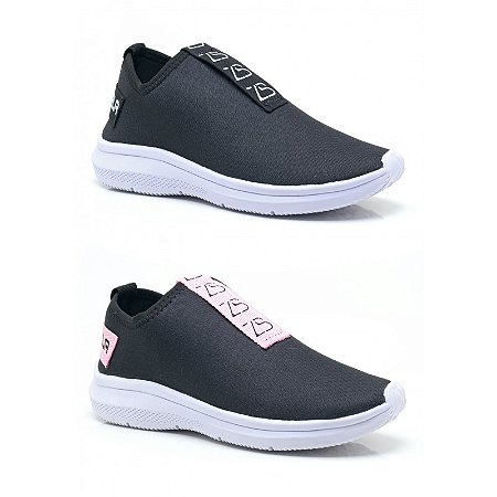 Kit 2 Tênis Femininos Meia Preto Branco e Preto Rosa