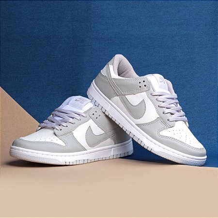 Kit 2 Pares Dunk Low Branco Cinza + Branco Dourado