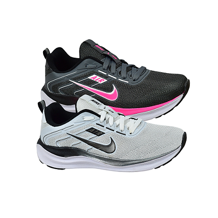 Kit 2 Tênis NK Running V2 Grafite Rosa e Branco Preto