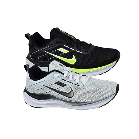 Kit 2 Tênis Nk Running V2 Preto Verde e Branco Preto