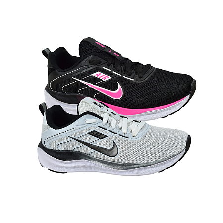 Kit 2 Tênis Nk Running V2 Branco Preto e Preto Rosa