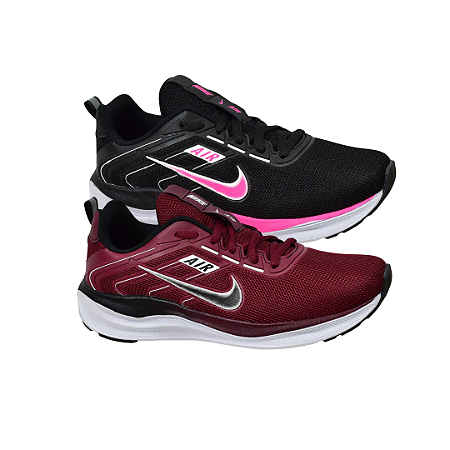 Kit 2 Tênis Nk Running V2 Preto Rosa e Bordô