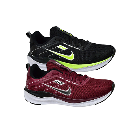 Kit 2 Tênis Nk Running V2 Preto Verde e Bordô