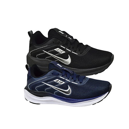 Kit 2 Tênis Nk Running V2 Preto e Azul Marinho