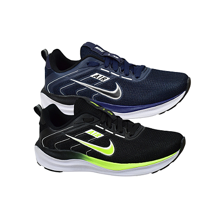 Kit 2 Tênis Nk Running V2 Preto Verde e Azul Marinho