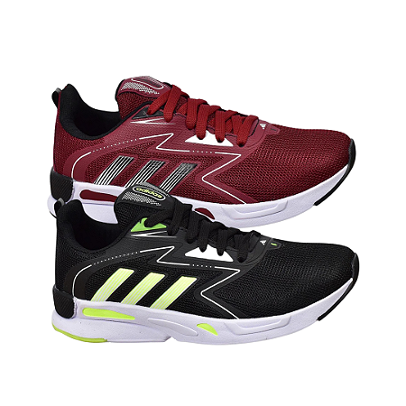 Kit 2 Tênis Adidas Run Preto Verde e  Bordô