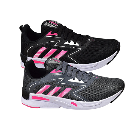 Kit 2 Tênis Adidas Run Preto Rosa e Grafite Rosa