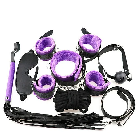 Kit Bondage com 7 Peças com Forro em Pelúcia