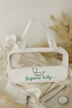 Necessaire Bolsa Portátil Transparente Enfermagem, Médica, professora Personalizada com nome