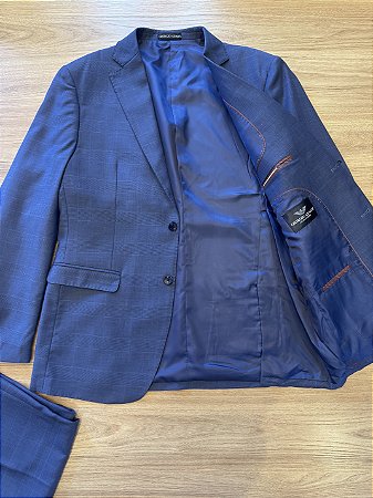 Terno Giorgio Armani Azul Xadrez Lã Fria