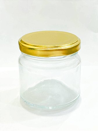 POTE DE VIDRO REDONDO 150ML COM TAMPA DOURADA