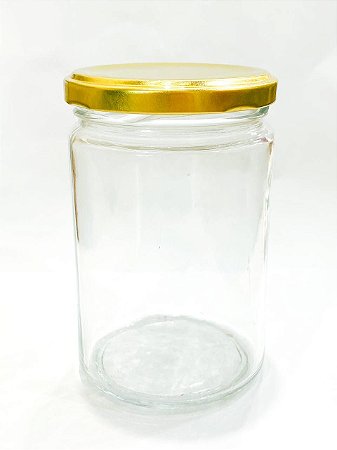 POTE DE VIDRO REDONDO 360ML COM TAMPA DOURADA