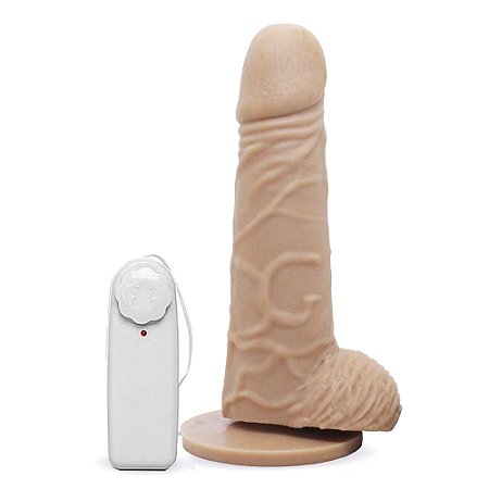 Prótese com vibro, ventosa e escroto 16,5cm X 4cm - Natural