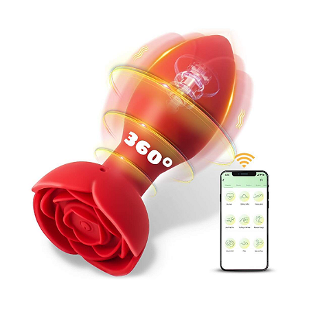 Plug Anal Rosa Rotativo Vibrador e App