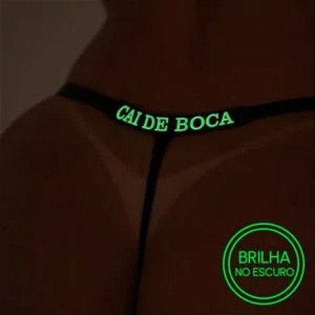Calcinha Fio Dental - com escrita CAI DE BOCA que brilha no escuro