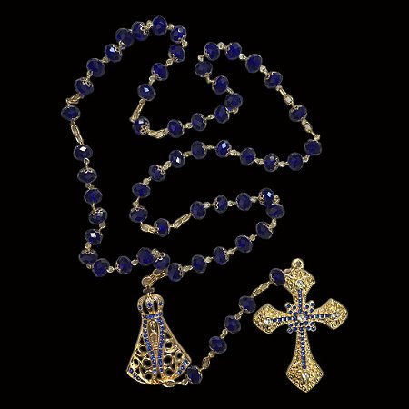 TERÇO DE CRISTAIS NOSSA SENHORA DE APARECIDA DOURADO