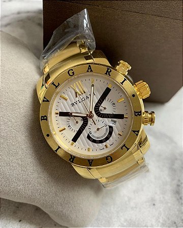 Bvlgari Bateria Aço - Dourado/Branco - Gangster Watchs