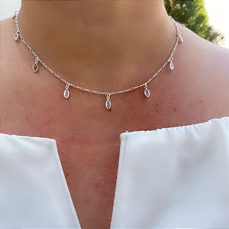 Colar Choker Em Zircônias Navete Prata 925 Bless