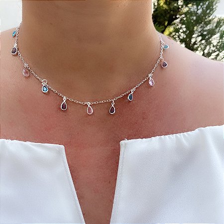 Colar Choker em  Zircônias Gota