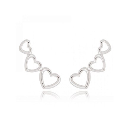Brinco de Prata 925 Ear Cuff 3 Corações