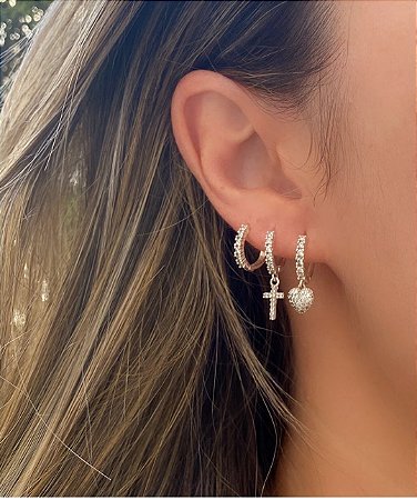 Brinco  Argola Prata 925 Coração Cravejado De Zircônias